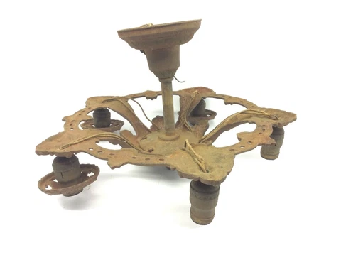 Cast Iron Metal Five Fixture Victorian Chandelier Light Parts Antique Old Cover