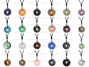40mm Donut Pendant Adjustable Fabric Cord Rope Reiki Chakra Gemstone Necklace28" - Picture 1 of 312