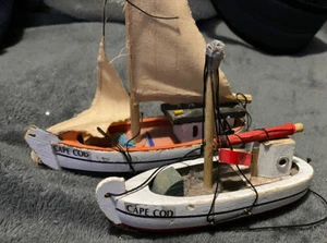 2 NANTUCKET CAPE COD SOUVENIR BOATS SCULPTURE WOOD MODEL VINTAGE ART - Picture 1 of 9