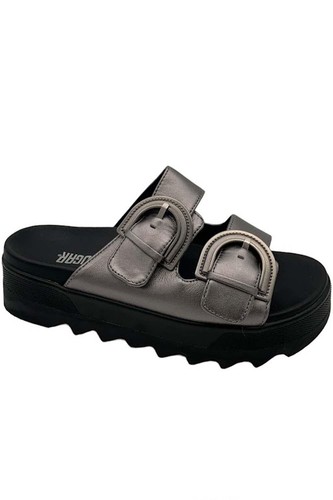 PUMA Sandali con fibbia in pelle o camoscio Cougar Pepa argento metallizzato