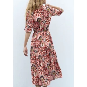 Zara rosa Midikleid mit Knopfleiste und Gürtel Kurzarm Damen Größe M Bohemian - Bild 1 von 13