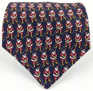 Golfing Santa Men's Silk Tie Holiday Traditions Hallmark Navy Red Gold 56 3/8" L - Picture 1 of 12