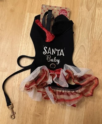 Holiday Tails Santa Baby Dress Cat Harness with Black Leash - Image 1 of 3