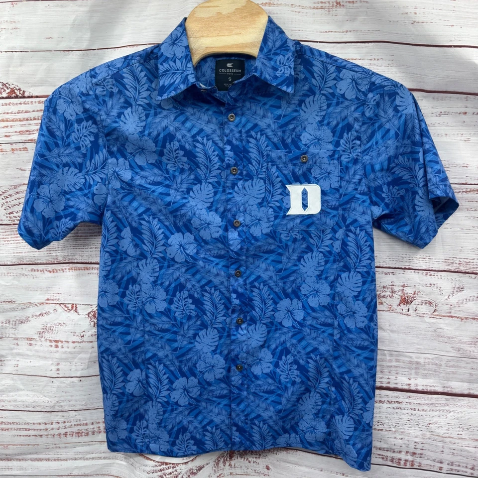 Duke Hawaiian Shirt Mens Small Blue Devils  Button Up Colosseum Performance - Image 1 of 4