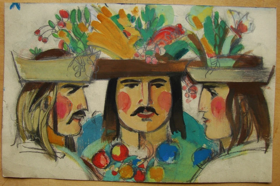 Pintura gouache soviética ucraniana retrato postimpresionismo Hutsuls Boychukismo Foto 1 de 1