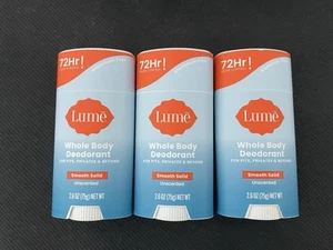 3x Lume Smooth Solid Whole-Body Deodorant Unscented 2.6oz (3 Solid Stick) - NEW - Picture 1 of 2