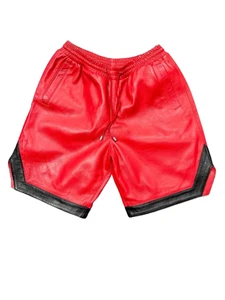 Pantalones cortos de cuero rojo para hombre 100 % piel de oveja pura pantalones cortos de gimnasio para pista - Imagen 1 de 5