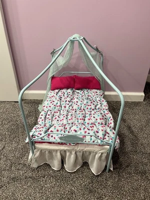 American Girl Doll Aqua Metal Canopy Bed And Bedding Set - Image 1 of 3