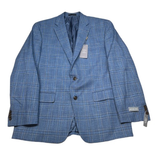 Cappotto sportivo Michael Kors a quadri uomo 42R 42 blu marrone vestibilità classica $295 NUOVO