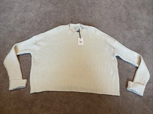 NEW Sincerely Jules Ribbed Cream Pullover Cream Sweater Large Oversized - Picture 1 of 8