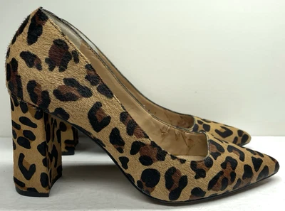 Zapatos de salón Banana Republic estampado de leopardo tacón bloque teñido de piel de vaca talla 7M punta puntiaguda Foto 1 de 4