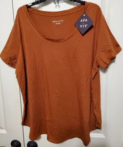 Ava & Viv Women's Scoop Neck Top T-Shirt Curved Bottom Rust Color Size 2X - NWT - Picture 1 of 7