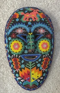 Colorful African Tribal Wooden Beaded Mask - Wall Hanger - Picture 1 of 2