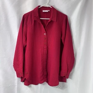 Blusa Habitat Rojo Carmesí Manga Larga Texturizada Mezcla Rayón Botón Talla M LEER - Imagen 1 de 14