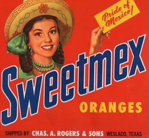 SweetMex Oranges Fruit box Label 9x9" Weslaco Texas. - Picture 1 of 1