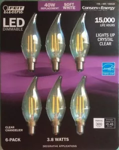 Feit Electric LED Dimmable Clear Chandelier Light Bulbs 3.8W 6-pack 300 Lumens - Picture 1 of 2