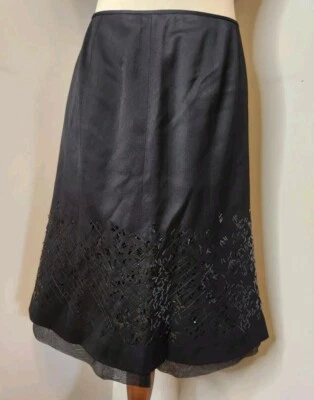 ELLEN TRACY 97% Wool Black Midi Skirt With Embellishments. SIZE 4 PETITE - Image 1 of 4