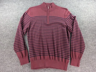 LL Bean Pullover Men Medium Red Stripe Quarter Zip Sweater Cashmere Blend 503236 - Image 1 of 4