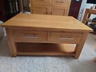 SOLID OAK COFFEE TABLE WITH DRAWERS AND SHELF / OAK FURNITURE 900x600mm