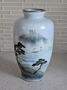 1950s Showa Japanese Enamel Cloisonne Vase Depicting Mt. Fuji Beautiful & Rare! - Picture 1 of 11
