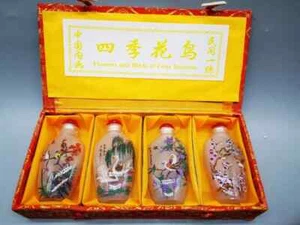 Mid- Century Chinese Snuff Bottle Set of 4 ''Flowers and Birds of Four Seasons'' - Picture 1 of 9
