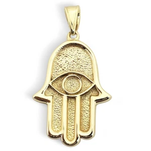 Solid 10K Yellow Gold Hamsa Pendant, Evil Eye Pendant, 2.5 grams, 7/8″ - Picture 1 of 9