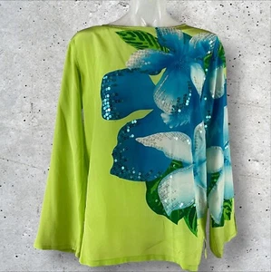 Diane Gilman Vintage Silk Sequin Floral Button Up Blouse Small Dressy E189 - Picture 1 of 13