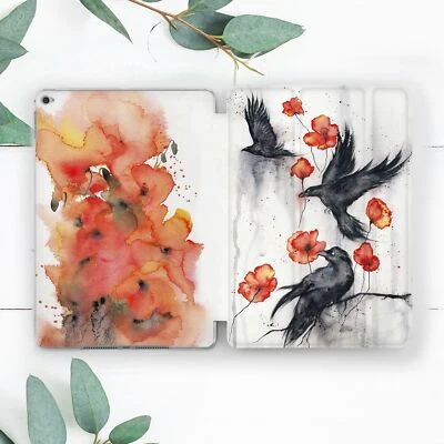 Black Raven Poppy Watercolor Art Case For iPad 10.2 Pro 12.9 11 9.7 Air 4 5 Mini - Image 1 of 4