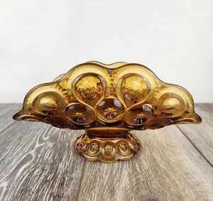 Vintage Indiana Glass Amber Moon & Star Banana Pedestal Dish Fruit Bowl - Picture 1 of 8