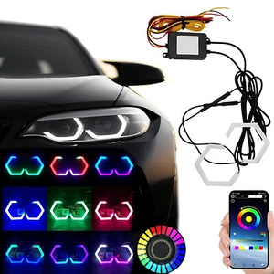 2x 60/70/80/90mm Hexagon Angel Eyes RGB APP Control Car Motor DRL Signal Light - Picture 1 of 11