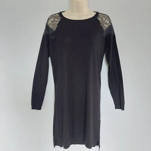 Whistles Womens Jumper Dress Size 10 Black Lace Shoulders with Wool Silk - Picture 1 of 14