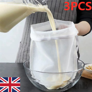 3X Organic Cotton Nut Milk Bag Reusable Food Strainer Brew Coffee Cheese Clothes