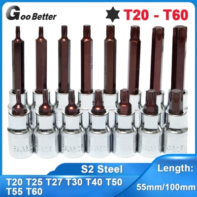 Impact Torx Bit Socket 1/2" Drive Star Sockets T20 T25 T27 T30 T40 T50 T55 T60 - Image 1 of 4