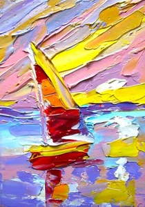 Yacht ACEO Original Oil Painting Collectables Wall Art Cardboard 2.5x3.5 inches - Picture 1 of 1