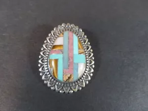 Carolyn Pollack 925 Sterling Silver Multi Stone Inlay Pendant - Picture 1 of 10