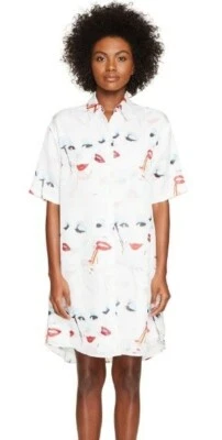 Jeremy Scott 243301 Womens Doll Face Collared Shift Dress White Size 6 US - Image 1 of 4