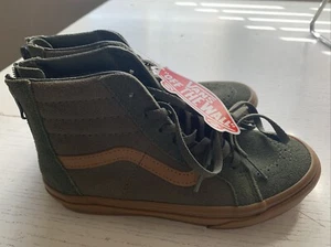 Youth Vans sk8 Hi Top Back Zip Suede Skate Green Tan Canteen Youth Size 2.5 - Picture 1 of 5