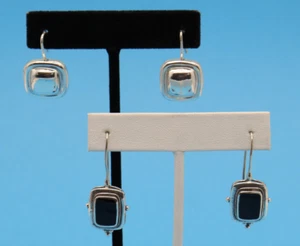 1 Sterling Cushion Puff Square 1 Onyx & Sterling Dangle Drop Earrings 14.45 g - Picture 1 of 7