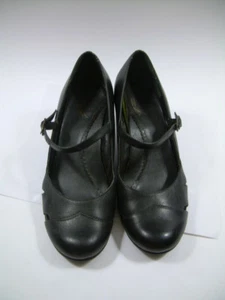 Ladies 7.5 M WHITE MOUNTAIN * black leather * MARY JANEs shoes wedge heels clean - Bild 1 von 12