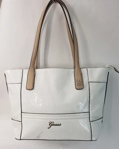 Guess Reiko Logo Print Tote Bag/Purse White/Cream Embossed Logo New NWT - Picture 1 of 10