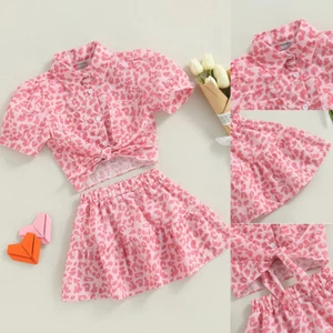2Pcs Toddler Baby Girl Summer Clothes Outfit Leopard Print Top and Shorts Set - Picture 1 of 13