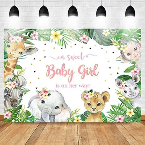 Fondo de baby shower niña 7x5 pies mantel selva safari fotografía fondo - Imagen 1 de 6
