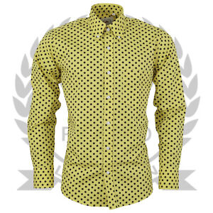 Relco Polka Dot Shirt Mustard Yellow Long Sleeve Mod Vintage Retro 60s Spot Pin