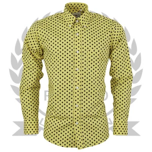 Camisa de lunares Relco amarillo mostaza manga larga mod vintage retro años 60 pin puntual - Imagen 1 de 4