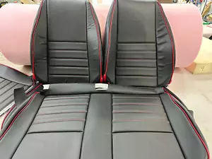 1986-1995 Suzuki Samurai seat covers - Black/Black carbon inserts- F/R Red Trim - Picture 1 of 5