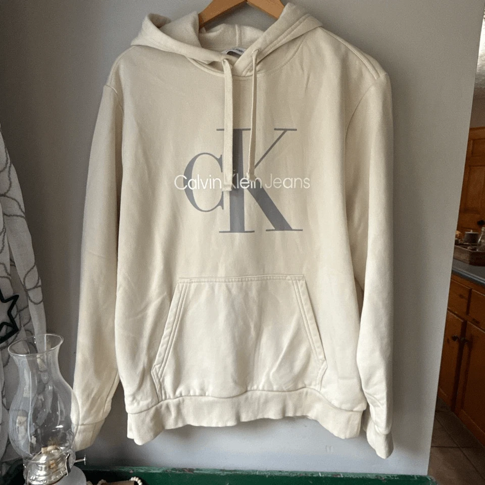Calvin Klein hoodie men’s medium cream color athletic preppy comfy - Image 1 of 4