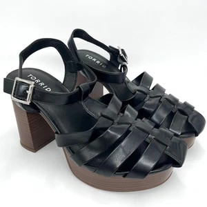 New Torrid Black Faux Leather Gladiator with Brown Chunky Heel - Size 8WW - Picture 1 of 11