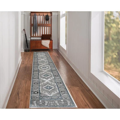 Linon Vintage Serape Power Loomed Microfiber Polyester 2'x10' Rug in Gray - Image 1 of 3