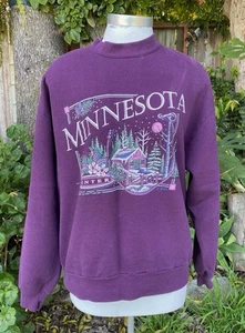 Vintage Jerzees Minnesota Winter Wood Cabin Art Sweatshirt L Crewneck Pullover - Picture 1 of 9