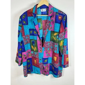 Vintage Oversize-Blazer mehrfarbig gemischt bedruckt 80er Jahre Kunst zum Tragen Übergröße 2/3X - Bild 1 von 7
